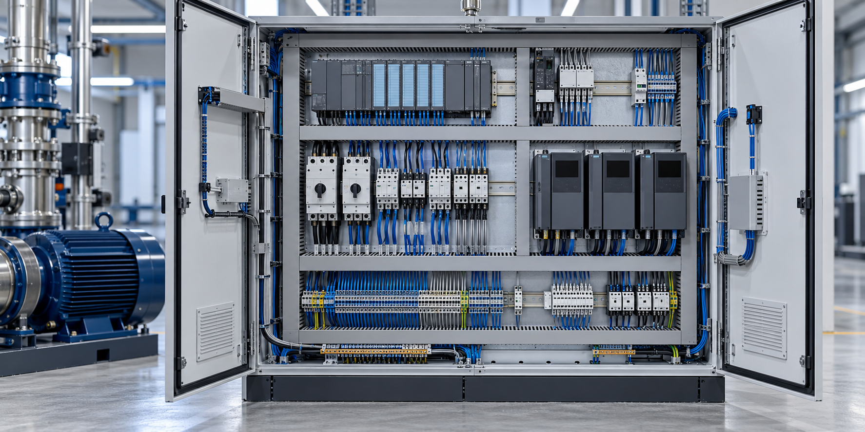 Illustrative motor control and industrial automation cabinet