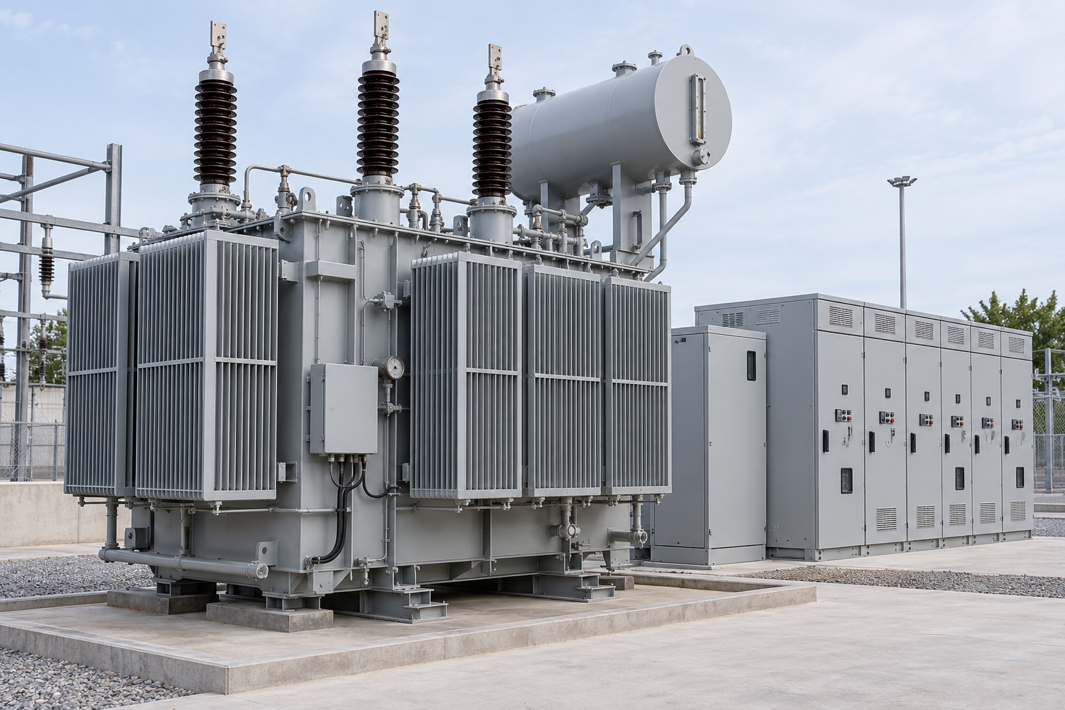 Illustrative power transformer and electrical switchgear