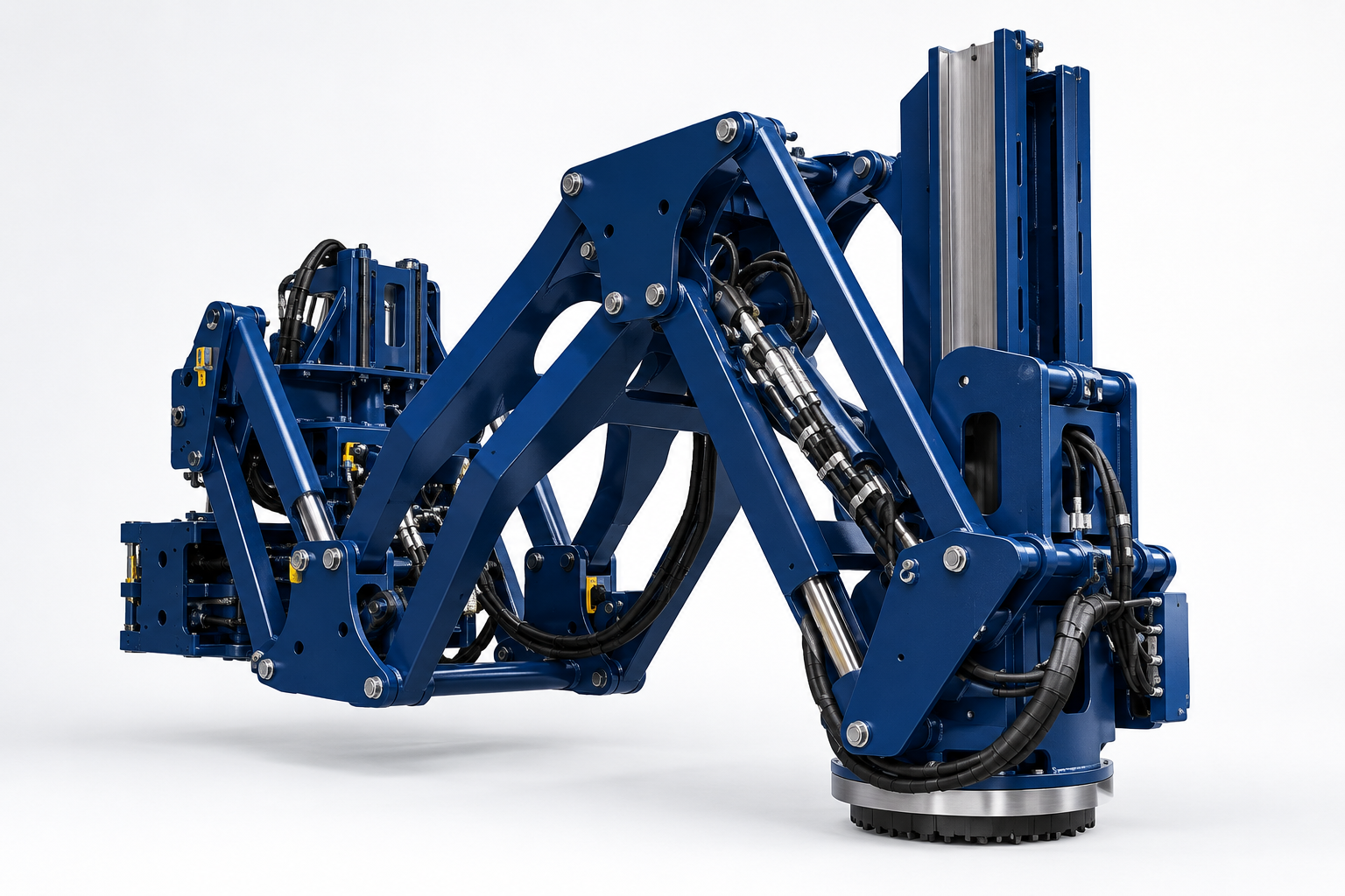 Illustrative hydraulic iron roughneck for rig floor tubular handling