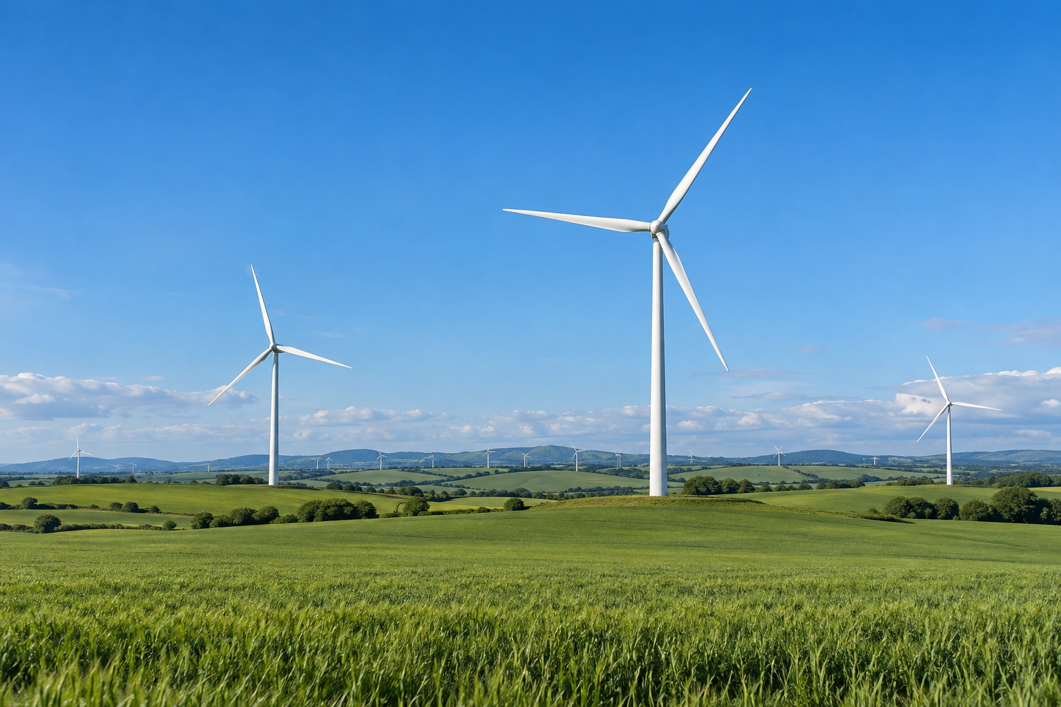 Wind turbines in an open field